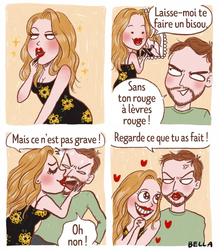 Bande dessinée embrasser rouge à levres