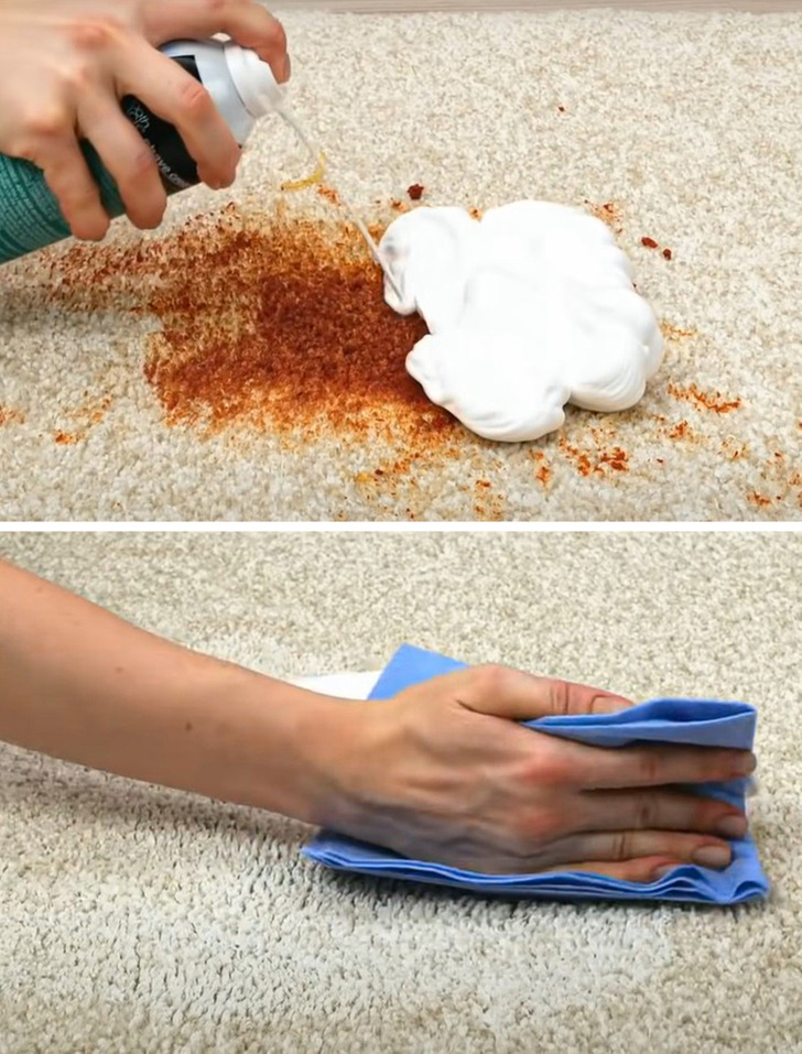 Astuces Utilisez de la mousse à raser pour nettoyer les tapis