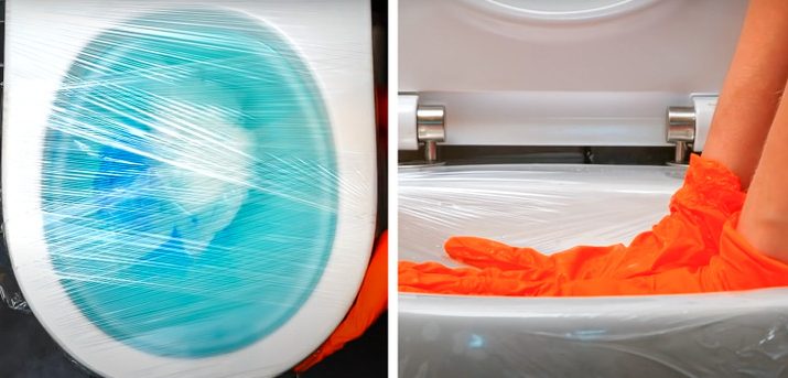 Utilisez un film plastique pour déboucher les toilettes