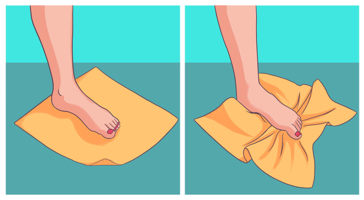 Étalez une serviette sur le sol pieds