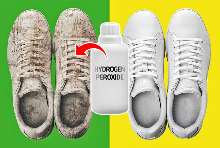 Utilisez de l'eau oxygénée pour nettoyer des baskets blanches
