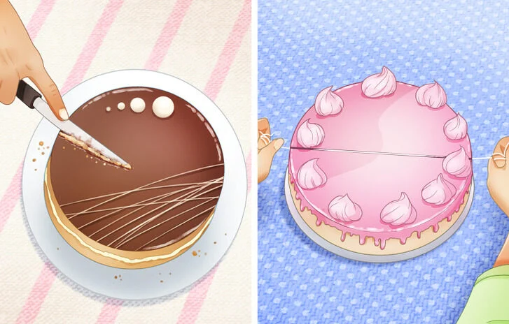 Couper un gâteau avec du fil dentaire