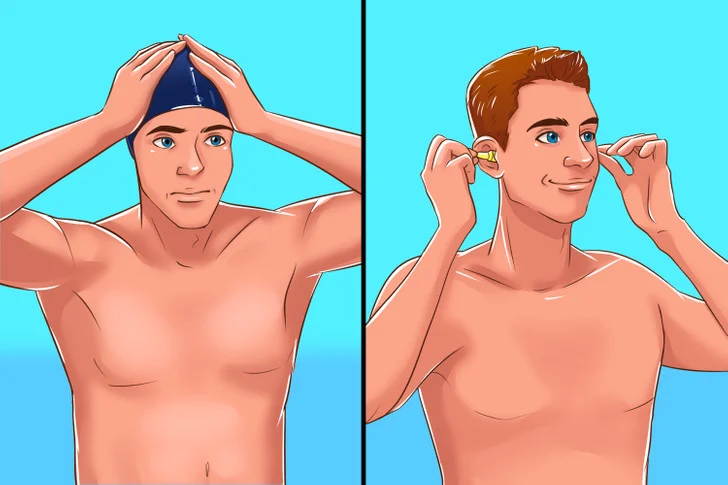 Utilisez un bonnet de bain ou des bouchons d'oreille