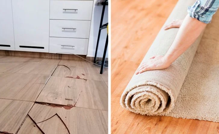 Fissures du plancher bien visibles