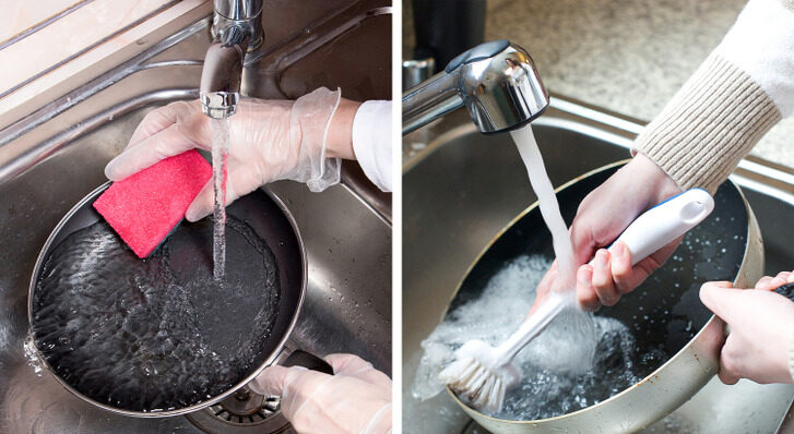 Utiliser une éponge pour nettoyer la vaisselle