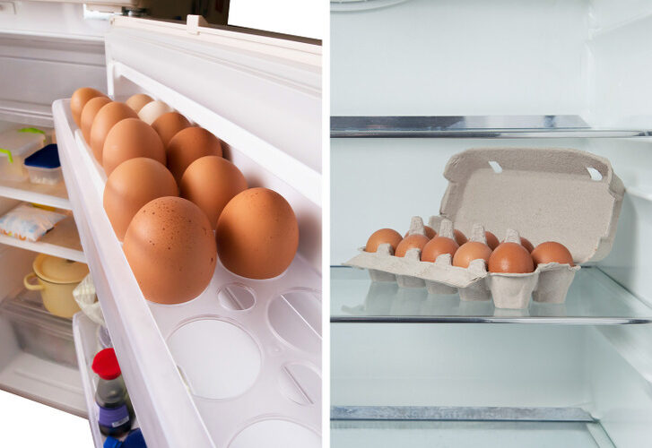 erreurs Installez les œufs à l'intérieur du réfrigérateur dans leurs cartons plutôt que sur la porte du réfrigérateur.