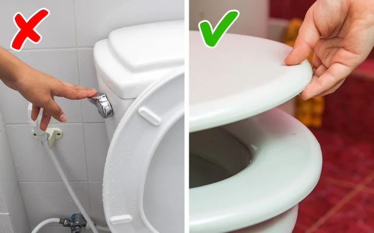 Tirer la chasse d'eau avec une lunette de WC non couverte