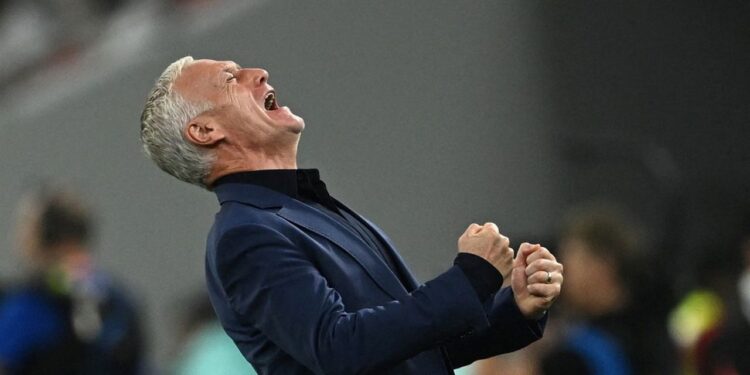 Soccer Football - FIFA World Cup Qatar 2022 - Round of 16 - France v Poland - Al Thumama Stadium, Doha, Qatar - December 4, 2022
France coach Didier Deschamps celebrates their first goal REUTERS/Dylan Martinez     TPX IMAGES OF THE DAY