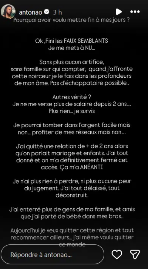 "Hier, j’ai tenté de mettre fin à …" : un ancien candidat de Koh-Lanta et des Anges fait une tentative de... 5 "Hier, j’ai tenté de mettre fin à …" : un ancien candidat de Koh-Lanta et des Anges fait une tentative de... Capture decran 2026 01 21 191102